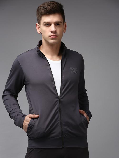 zip up front solid casual jacket - 18650484 - Very Small Image - 1