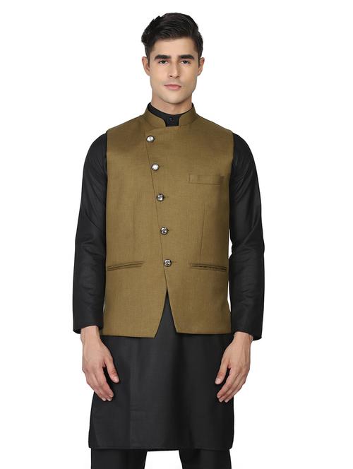 green kurta pyjama with jacket ethnic wear set - 18650578 - Very Small Image - 1