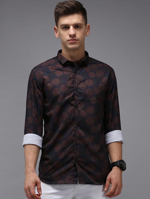 mens leaf print casual shirt - 18650841 - Very Small Image - 1