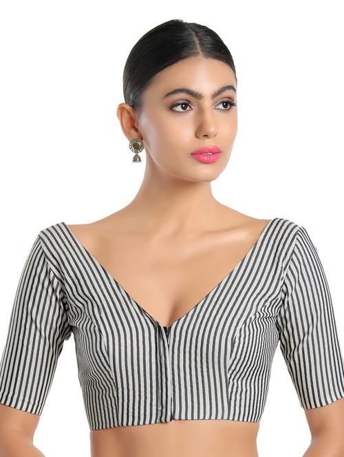 striped v neck regular blouse - 18650909 - Very Small Image - 1