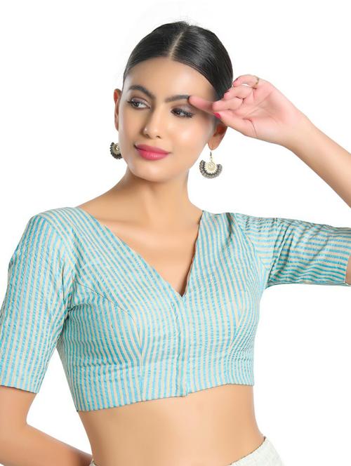 striped v neck regular blouse - 18650910 - Very Small Image - 1