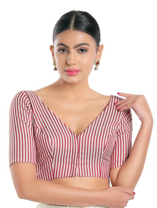 striped v neck regular blouse - 18650913 - Very Small Image - 1