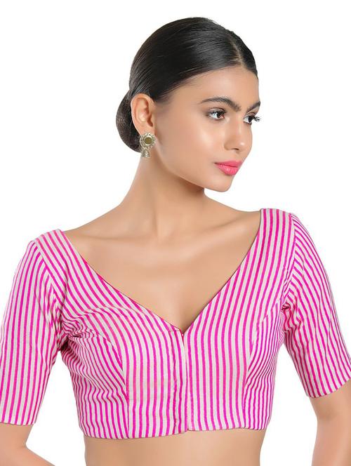 striped v neck regular blouse - 18650915 - Very Small Image - 1