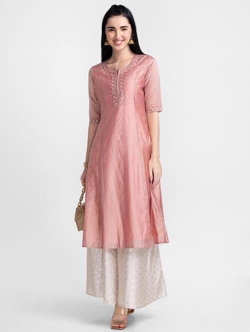 pink embroidered a-line kurta - 18651245 - Very Small Image - 1