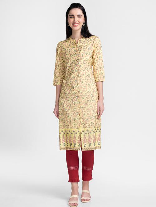 yellow printed straight kurta - 18651246 - Very Small Image - 1
