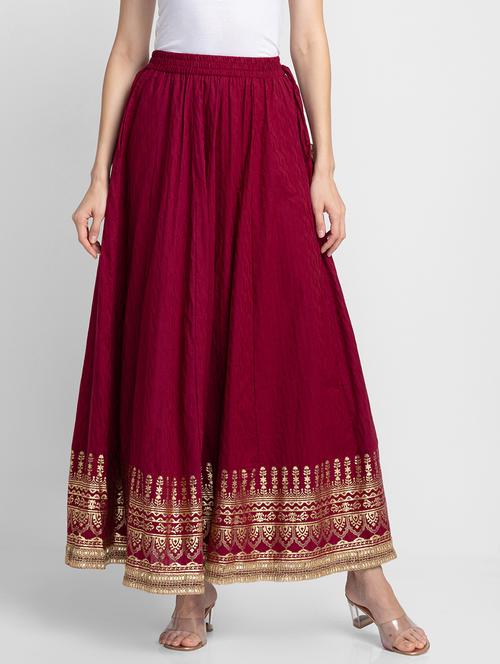 maroon cotton flared skirt - 18651282 - Very Small Image - 1