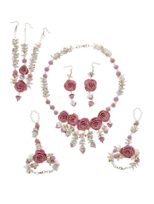 hand made artificial flowers necklace earring set with bracelet - 18651320 - Very Small Image - 1