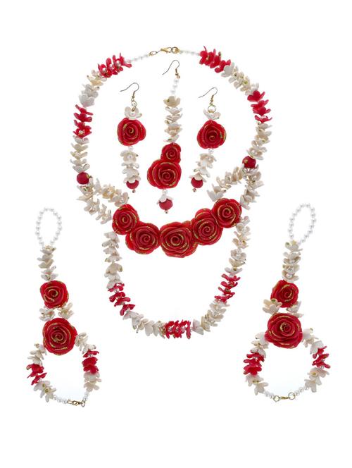 hand made artificial flowers necklace earring set with bracelet - 18651323 - Very Small Image - 1