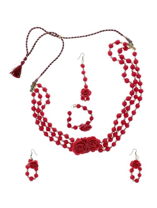 hand made artificial flowers necklace earring set with bracelet - 18651324 - Very Small Image - 1