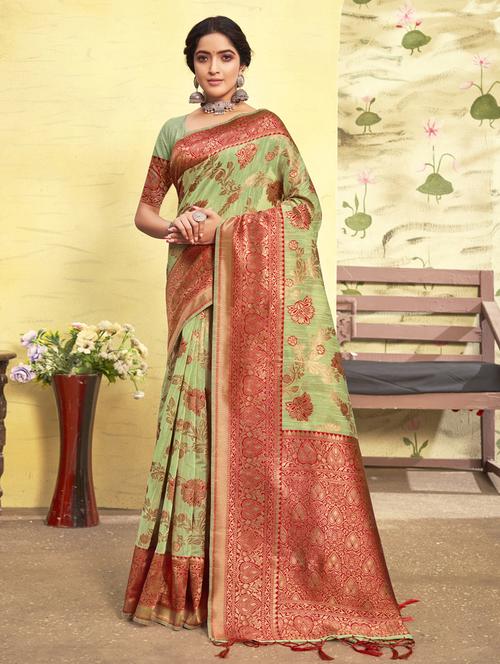 light green cotton saree - 18651328 - Very Small Image - 1