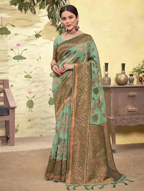 women's self design sea green colored saree - 18651333 - Very Small Image - 1