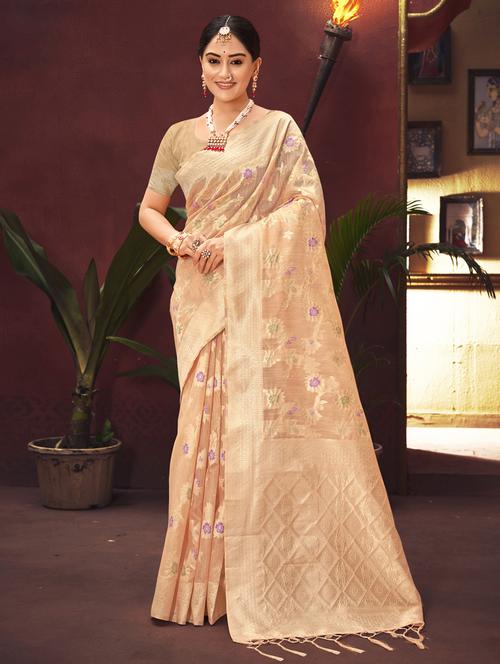 peach silk saree - 18651340 - Very Small Image - 1