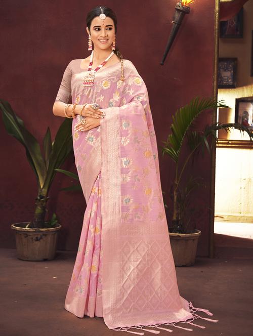 pink silk saree - 18651344 - Very Small Image - 1