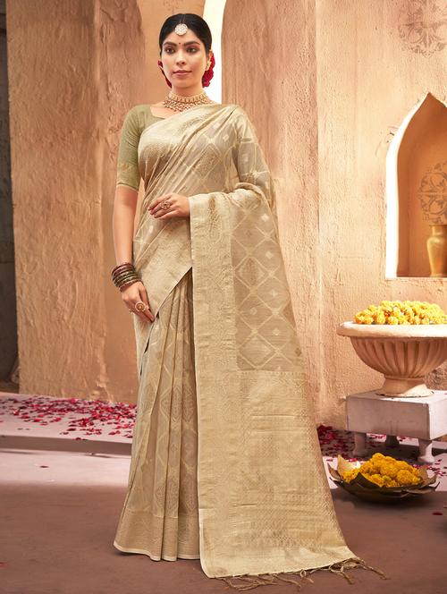 gold organza saree - 18651357 - Very Small Image - 1