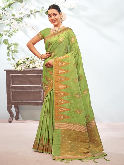 light green silk saree - 18651368 - Very Small Image - 1