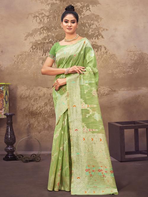 light green cotton silk saree - 18651382 - Very Small Image - 1