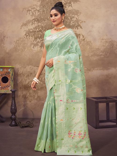 light green cotton silk saree - 18651387 - Very Small Image - 1