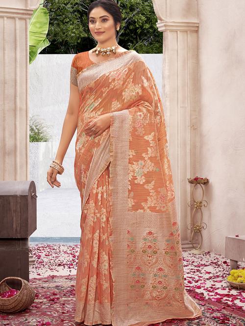 orange cotton silk saree - 18651390 - Very Small Image - 1
