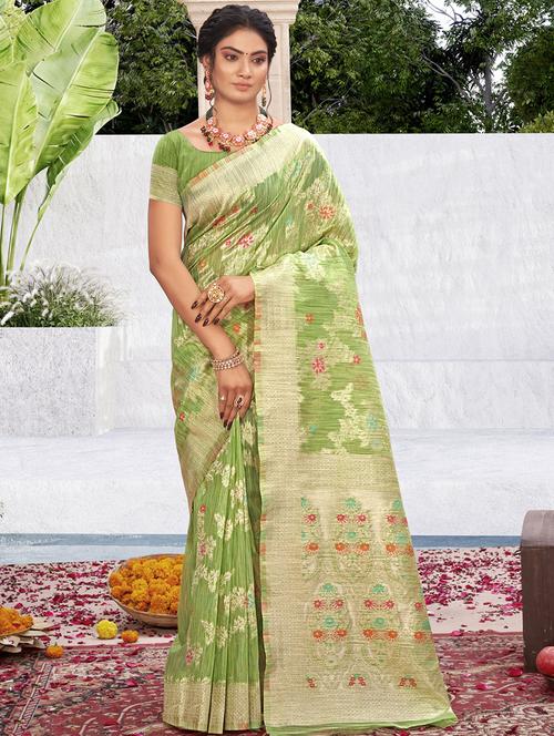 light green cotton silk saree with blouse - 18651391 - Very Small Image - 1