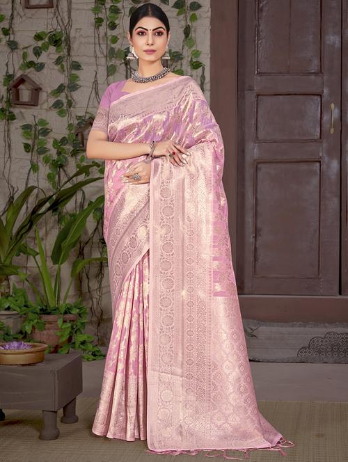 pink organza saree - 18651413 - Very Small Image - 1