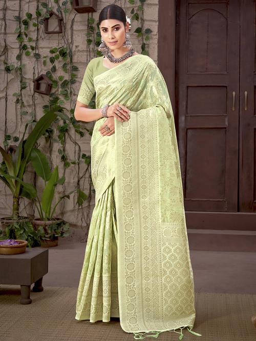 light green organza saree - 18651416 - Very Small Image - 1