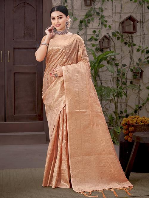 peach organza saree - 18651417 - Very Small Image - 1