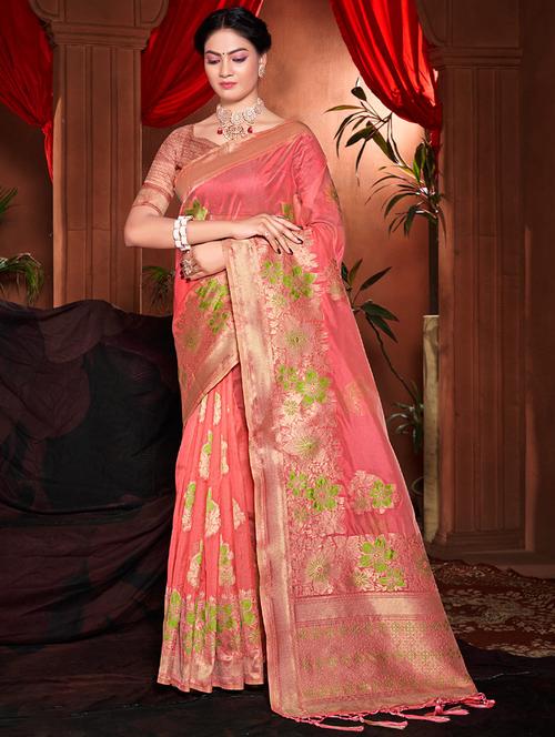 pink silk saree - 18651424 - Very Small Image - 1