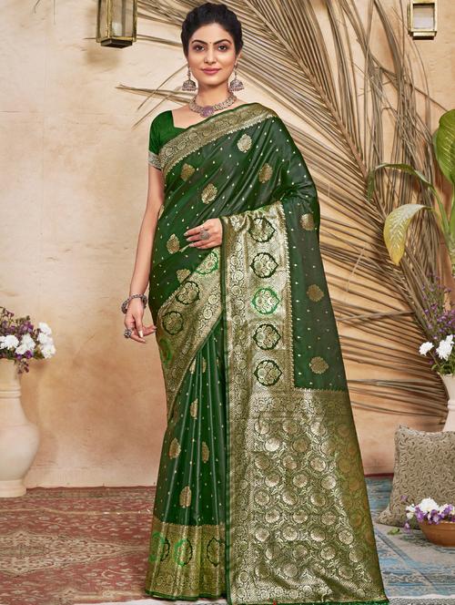 dark green silk saree - 18651437 - Very Small Image - 1