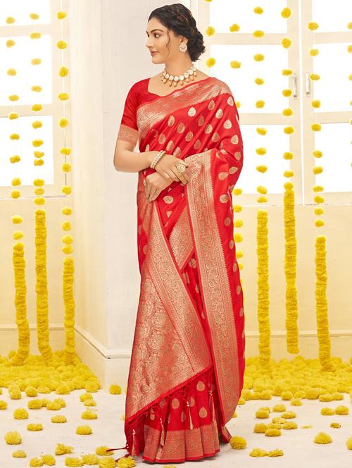 red silk saree - 18651441 - Very Small Image - 1