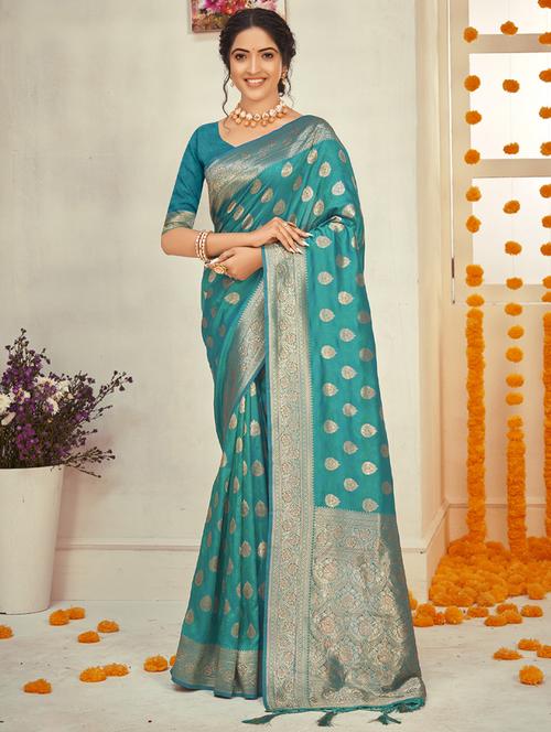 women's banarasi saree with blouse - 18651442 - Very Small Image - 1