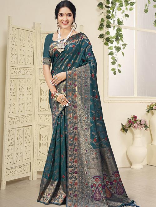 turquoise cotton saree - 18651448 - Very Small Image - 1