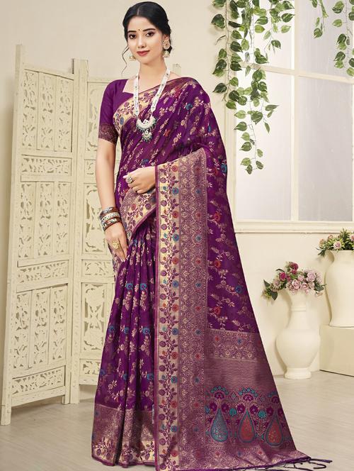 purple cotton saree - 18651449 - Very Small Image - 1