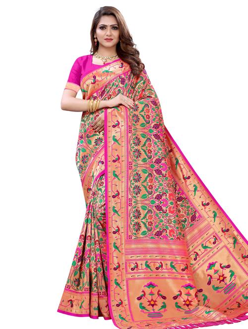 paithani silk saree with blouse piece - 18654202 - Very Small Image - 1