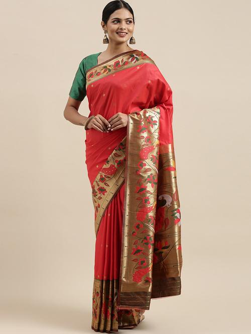 paithani silk saree with blouse piece - 18654209 - Very Small Image - 1