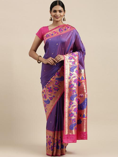 paithani silk saree with blouse piece - 18654221 - Very Small Image - 1