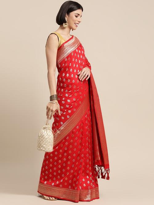 self design banarasi saree with blouse - 18654227 - Very Small Image - 1