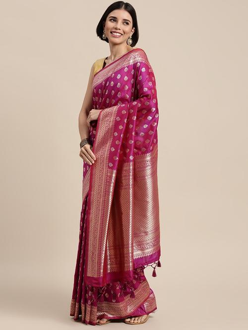 self design banarasi saree with blouse - 18654269 - Very Small Image - 1