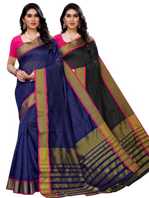 zari borderd solid set saree with blouse - 18654306 - Very Small Image - 1