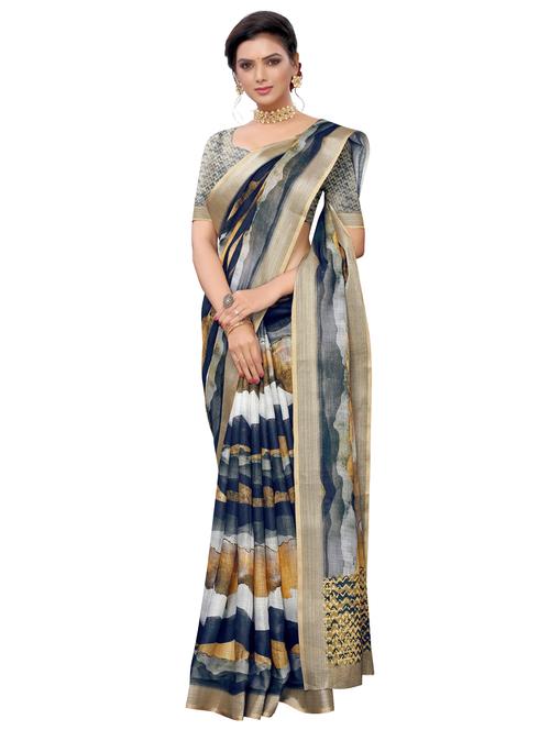 zari bordered printed saree with blouse - 18654354 - Very Small Image - 1