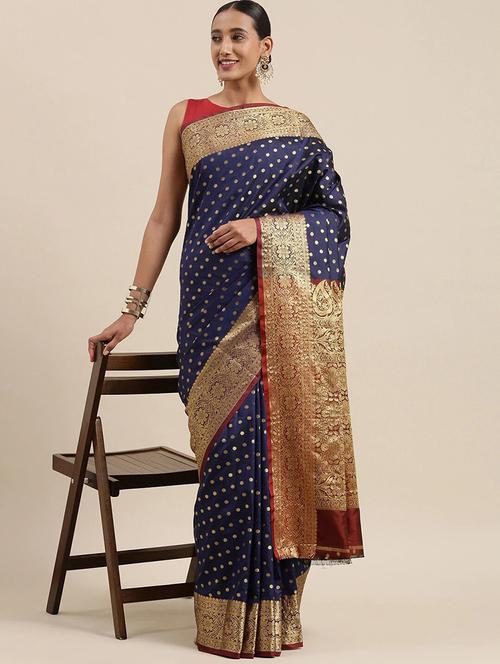self design banarasi saree with blouse - 18654370 - Very Small Image - 1