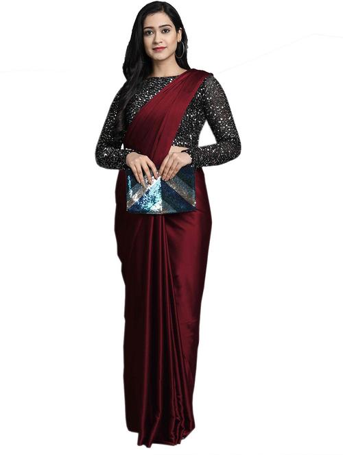 maroon fancy saree - 18654511 - Very Small Image - 1
