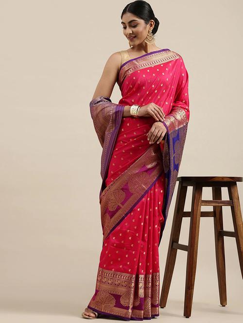 self design banarasi saree with blouse - 18654580 - Very Small Image - 1