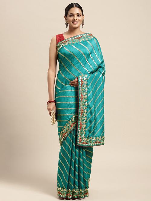 aqua blue embroidered saree with blouse - 18654719 - Very Small Image - 1
