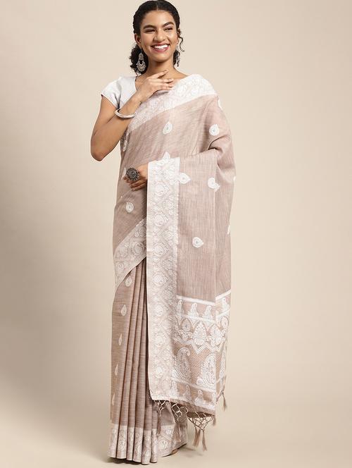 contrast bordered paisley saree with blouse - 18654780 - Very Small Image - 1