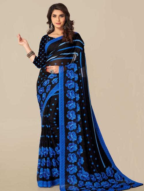 floral printed saree with blouse - 18654917 - Very Small Image - 1