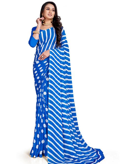 polka dots printed saree with blouse - 18654943 - Very Small Image - 1
