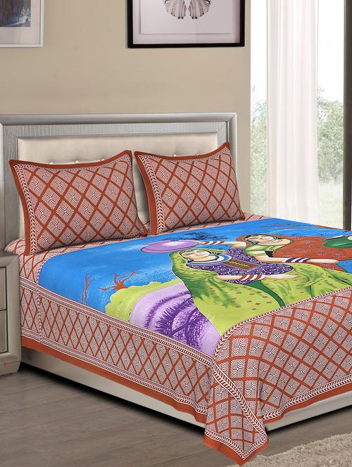 uniqchoice brown color 100% cotton jaipuri traditonal double bedsheet with 2 pillow cover - 18655670 - Very Small Image - 1