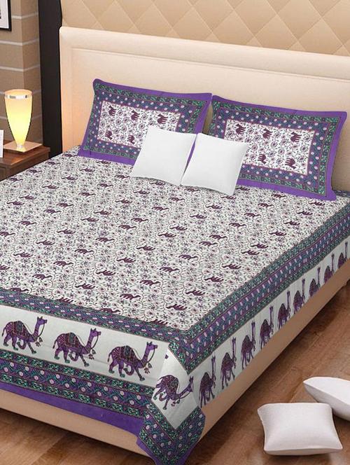 uniqchoice blue color 100% cotton jaipuri traditonal double bedsheet with 2 pillow cover - 18655746 - Very Small Image - 1