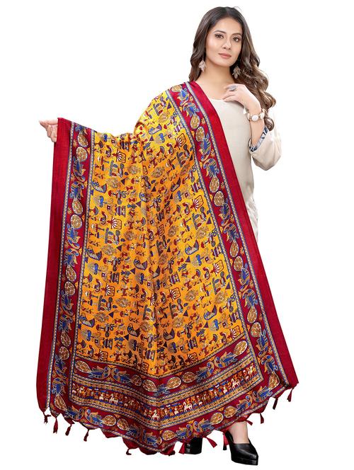 yellow art silk dupatta - 18656328 - Very Small Image - 1