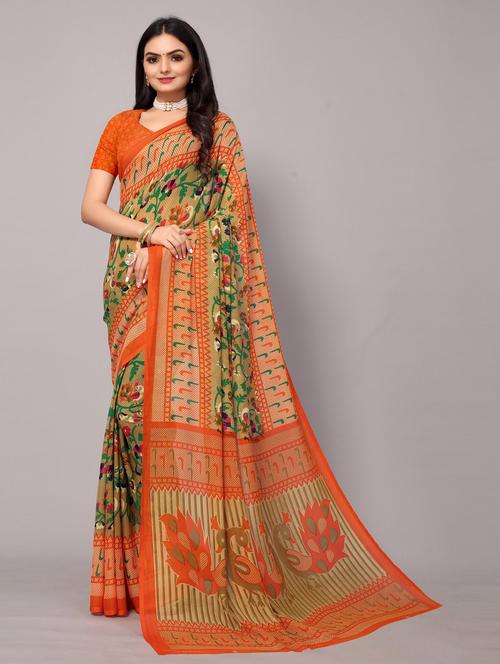floral printed saree with blouse - 18657105 - Very Small Image - 1